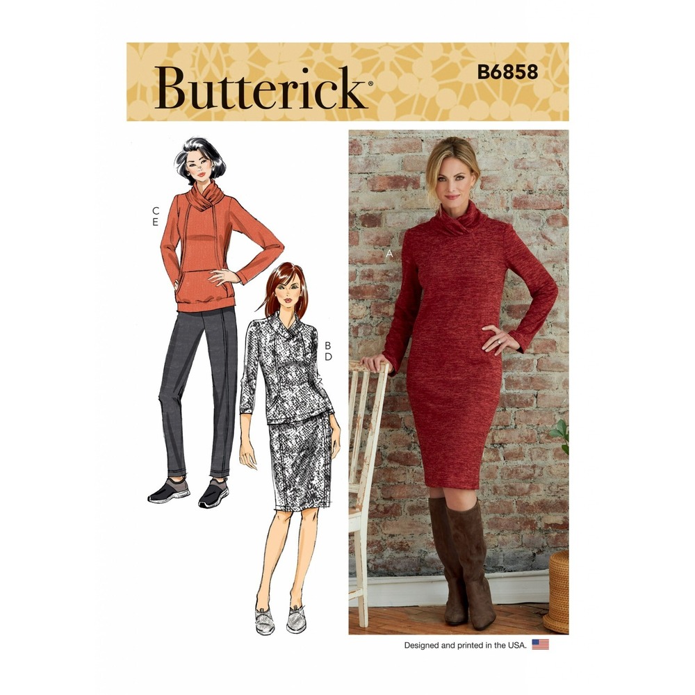 Butterick Misses' KNIT DRESS, TOPS, SKIRT & PANTS Size Y (XSM - SML - MED) B6858